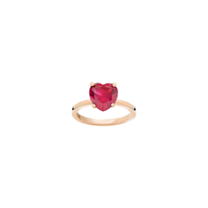 心形戒指 - 9k玫瑰金, 合成红宝石