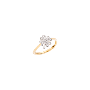Anello Quadrifoglio Prezioso - Oro Giallo 18k, Diamanti Bianchi