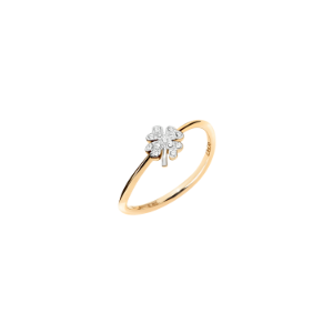 Anillo Mini Trébol De Cuatro Hojas Precioso - Oro Amarillo 18k, Diamantes Blancos