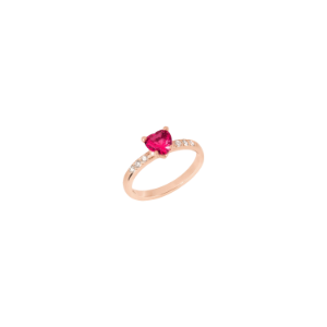 Heart Ring - 9k Rose Gold, Synthetic Ruby, White Diamonds