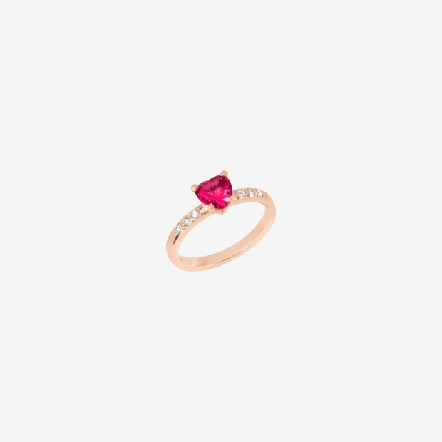 Rose Gold, Synthetic Ruby & Diamond Heart Ring