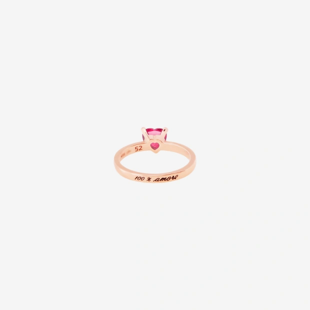 Rose Gold, Synthetic Ruby & Diamond Heart Ring