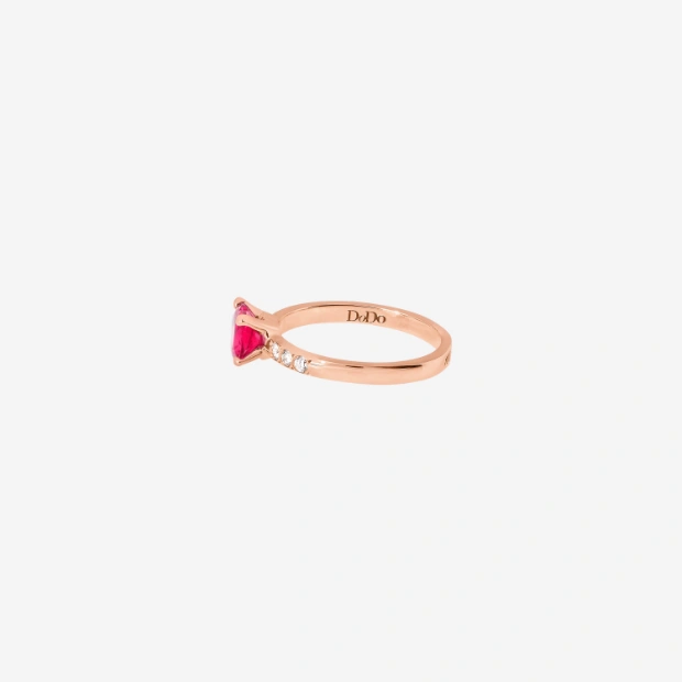 Rose Gold, Synthetic Ruby & Diamond Heart Ring