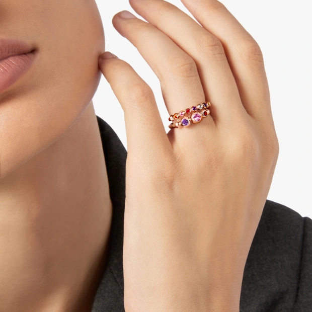 Bague Bollicine Or Rose & Pierres Colorées
