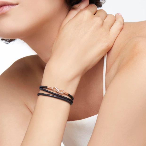 Rose Gold & Leather Cord Nodo Bracelet