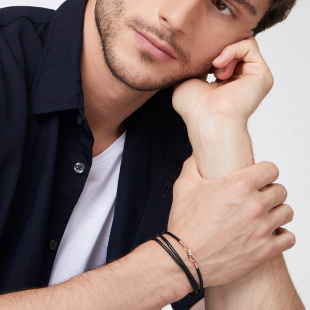 Rose Gold & Leather Cord Nodo Bracelet