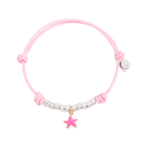 Bracelet With Granelli And Star - 9k Rose Gold, Silver, Cotton