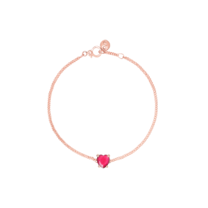 Heart Bracelet - 9k Rose Gold, Synthetic Ruby