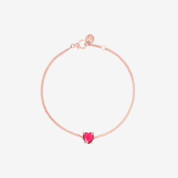Bracciale Cuore Oro Rosa & Rubino Sintetico