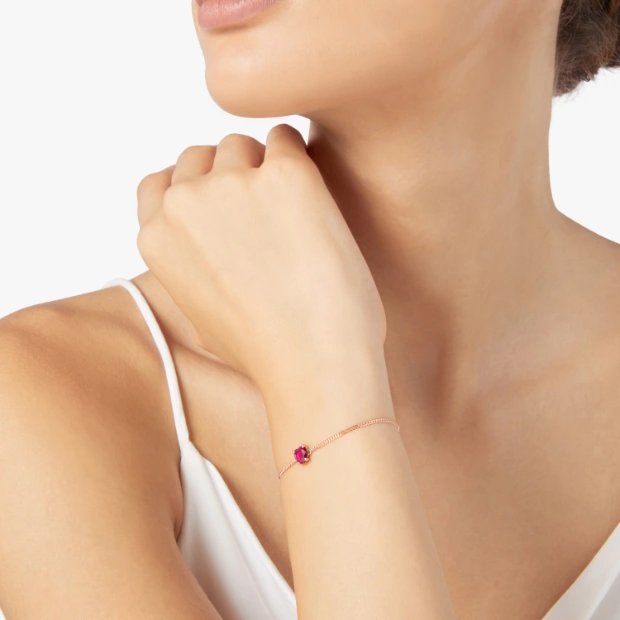 Bracciale Cuore Oro Rosa & Rubino Sintetico