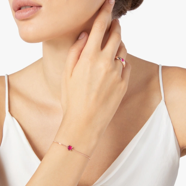 Bracciale Cuore Oro Rosa & Rubino Sintetico