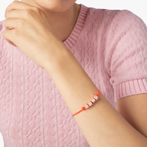 Gold Plated Silver Cube & Cord Bracelet