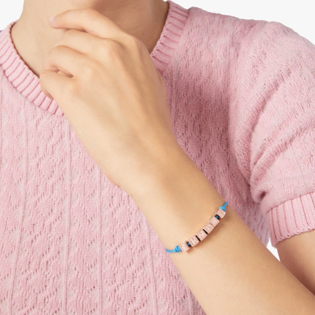 Armband Kordel Und Würfel Silber Vergoldet
