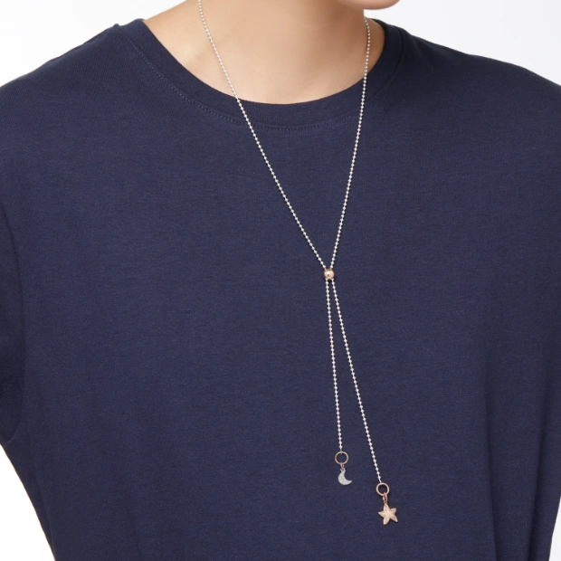 Collier Lariat Bollicine Argent & Or Rose