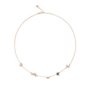 Collier Papillon Version Luxe - Or Rose 9k, Diamants Blancs, Saphirs Bleus