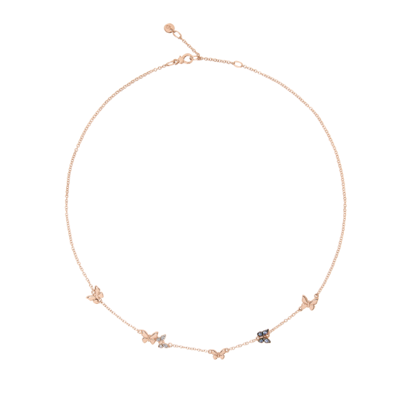 Collier Papillon Or Rose Diamants & Saphirs