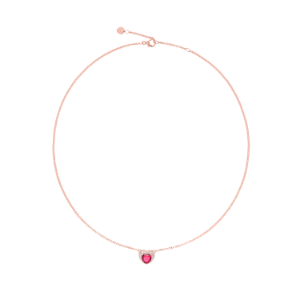 Collar Corazón - Oro Rosa 9k, Rubí Sintético, Diamantes Blancos
