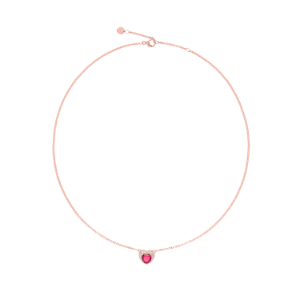 Heart Necklace - 9k Rose Gold, Synthetic Ruby, White Diamonds