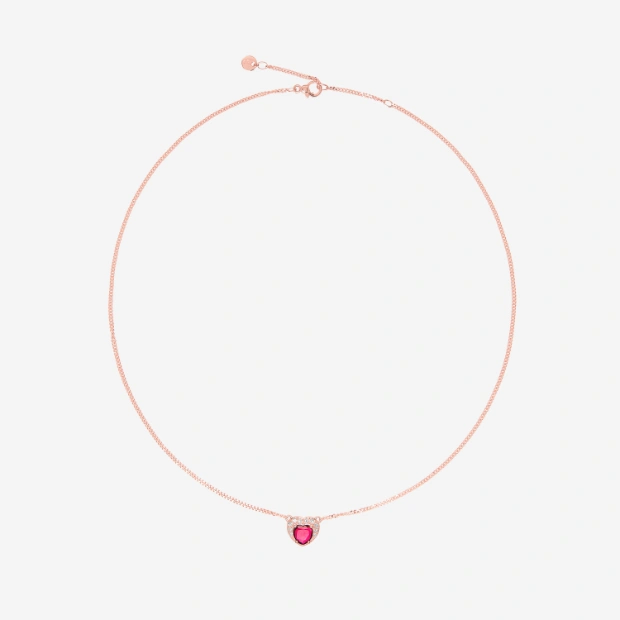 Halskette Herz Roségold, Synthetischer Rubin Und Diamanten