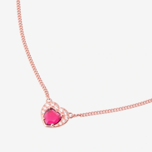 Halskette Herz Roségold, Synthetischer Rubin Und Diamanten