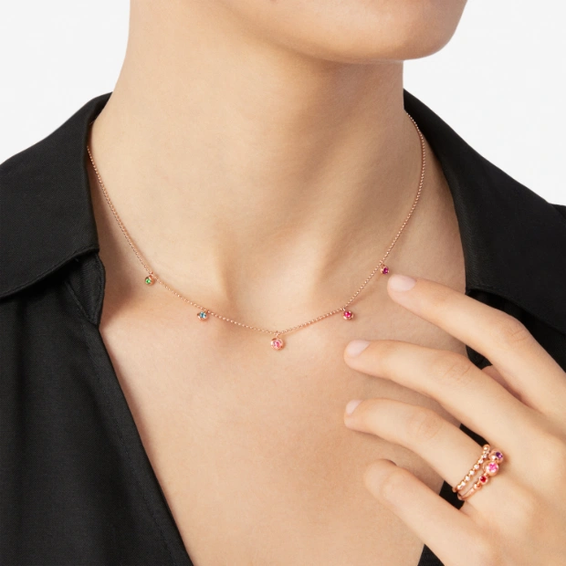 Rose Gold & Coloured Stone Bollicine Necklace