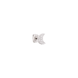 Orecchino Luna Prezioso - Oro Bianco 18k, Diamanti Bianchi