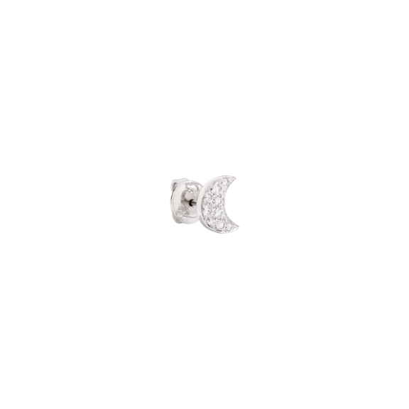 Boucle D'oreille Stud Lune Or Blanc & Diamants