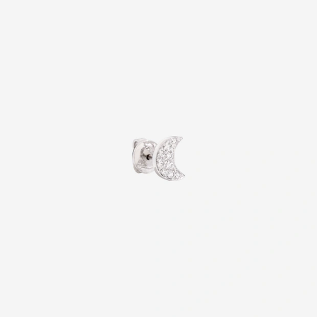 Boucle D'oreille Stud Lune Or Blanc & Diamants