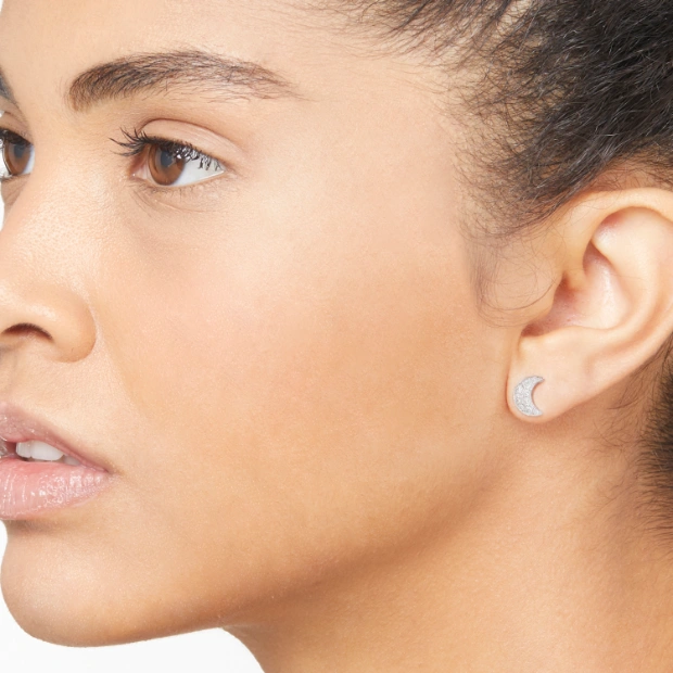 Boucle D'oreille Stud Lune Or Blanc & Diamants