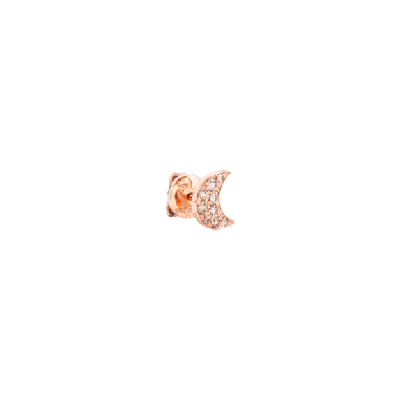 Boucle D'oreille Stud Lune Or Rose & Diamants Cognac
