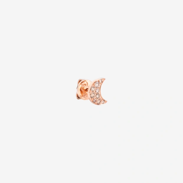 Pendiente Stud Luna De Oro Rosa Y Diamantes Marrones