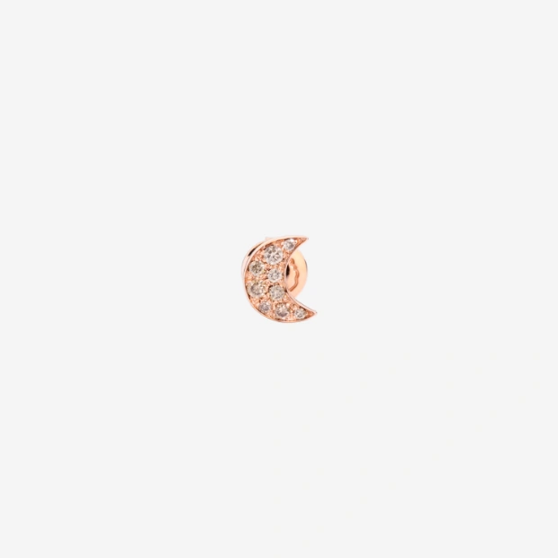 Pendiente Stud Luna De Oro Rosa Y Diamantes Marrones