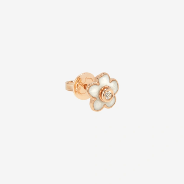 Ohrring Blume Roségold Emaille Und Diamante