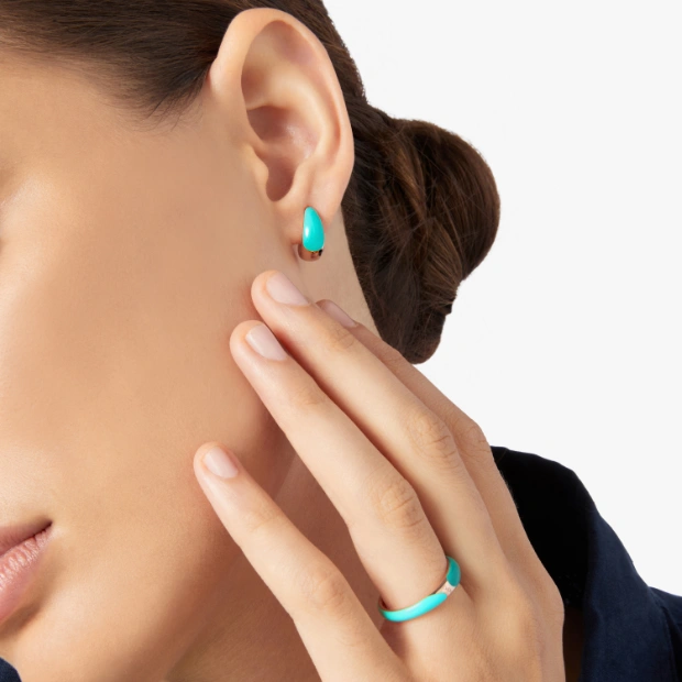 Pendiente Rondelle De Plata Chapada En Oro Y Esmalte