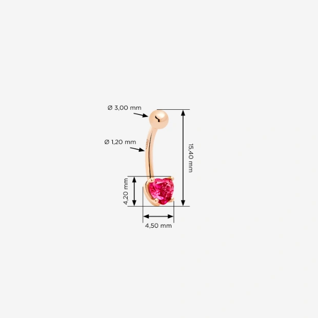 Piercing Herz Roségold Und Synthetischer Rubin