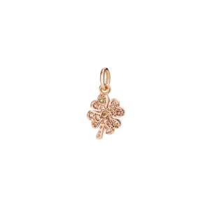 Colgante Trébol De Cuatro Hojas Precioso - Oro Rosa 9k, Diamantes Brown