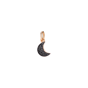 Pendentif Lune Précieux - Or Rose 9k, Diamants Noirs Traités