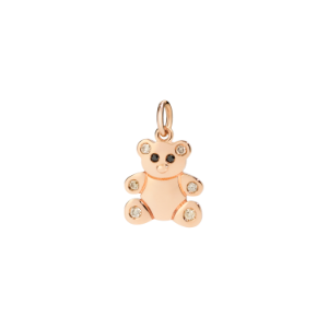 Precious Teddybear Charm - 9k Rose Gold, Brown Diamonds, Treated Black Diamonds, Red Enamel, Black Enamel
