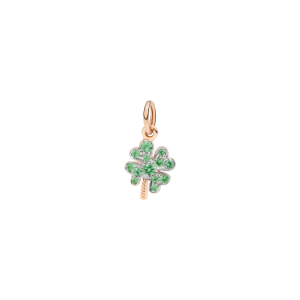 Precious Four Leaf Clover Charm - 9k Rose Gold, Tsavorites