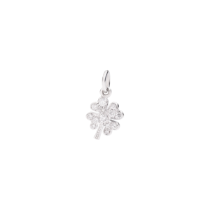 Ciondolo Quadrifoglio Prezioso - Oro Bianco 18k, Diamanti Bianchi