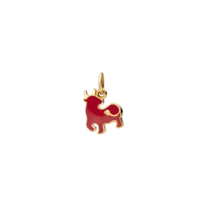 Anhänger Stier - Gelbgold 18k, Rote Emaille