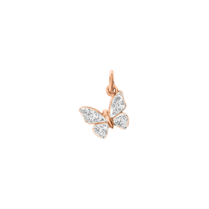 Pendentif Papillon Version Luxe - Or Rose 9k, Diamants Blancs
