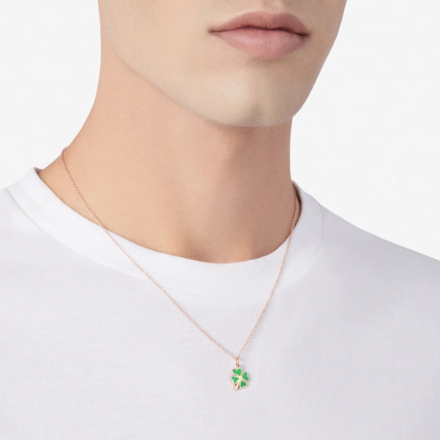 Rose Gold & Enamel Four Leaf Clover Charm