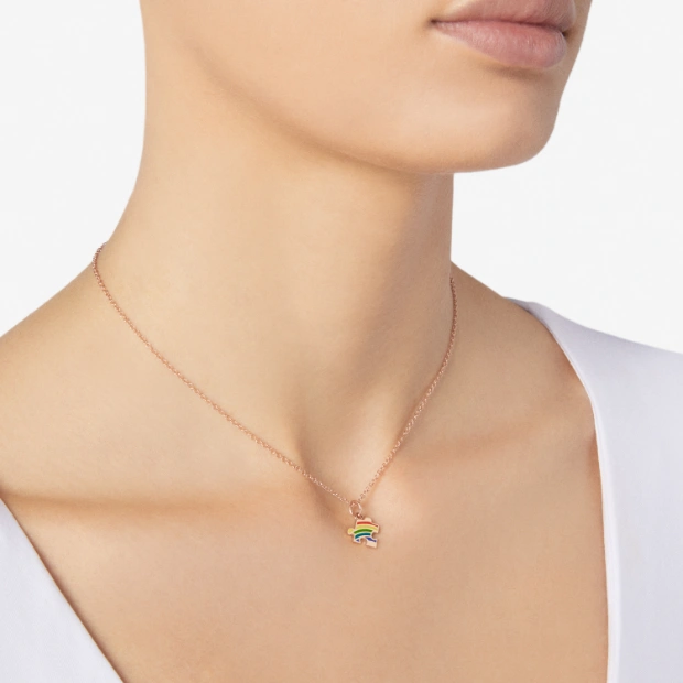 Pendentif Puzzle Lgbtq+ Or Rose & Émail