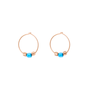 Boucles D’oreilles Créoles Mini Granelli - Or Rose 9k, Céramique Bleue